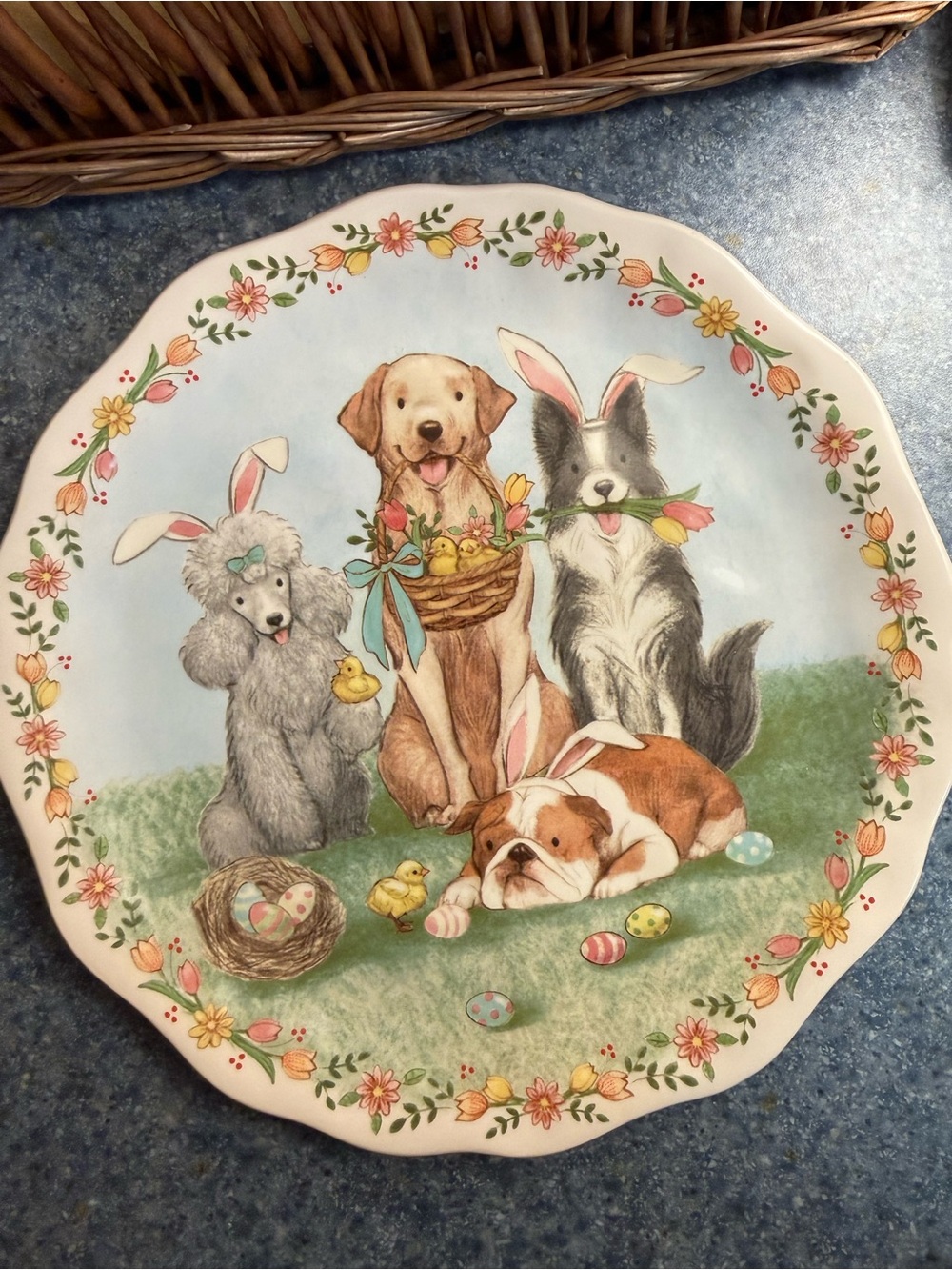 Pier 1 Dog Easter Parade Ironstone Plate 9"